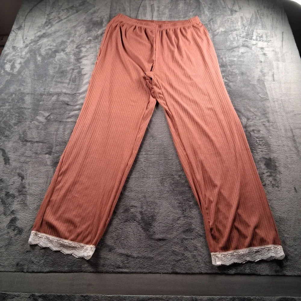 NWT Cupshe Pajama Set  XL Terracotta Ribbed Lace Trim Cami and Pants Loungewear